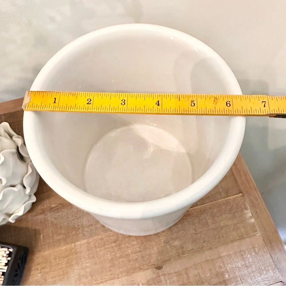Large & Heavy Minimalist White Glazed Ceramic Kitchen Utensil Crock Holder Vase